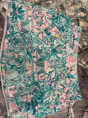 Tropical Print Mini Skort in Turquoise & Pink